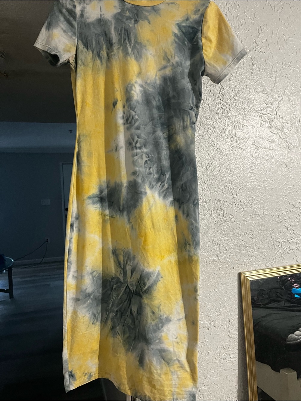 Yellow & Gray Tie-Dye Midi Dress